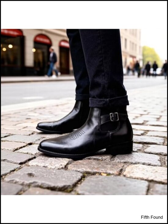 Vintage Patent Leather Chelsea Ankle Boots with Embroidered Detail Steel Toe main image 4